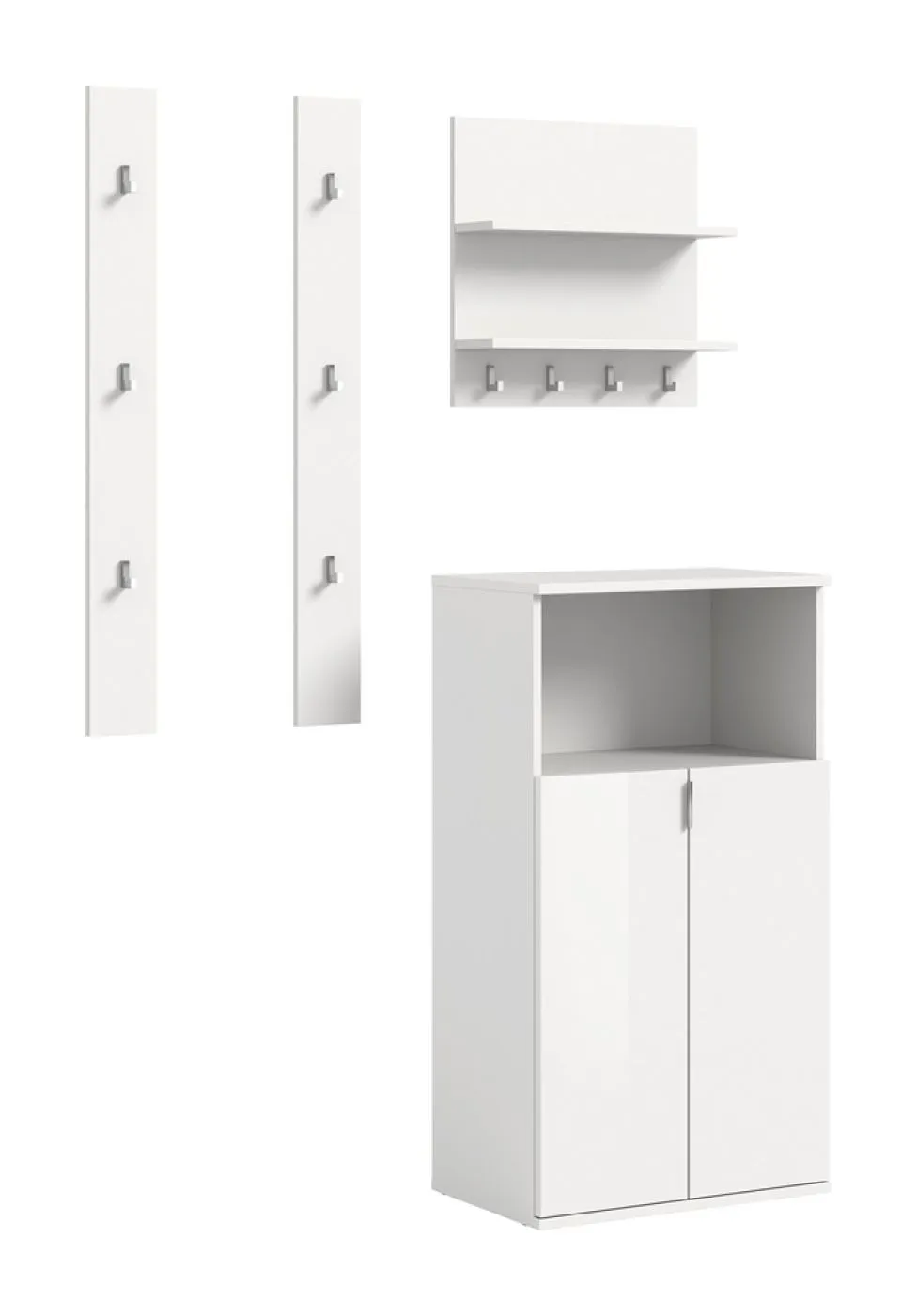 Garderoben Set Projekt X mit Schuhschrank weiß Hochglanz | 4-teilig