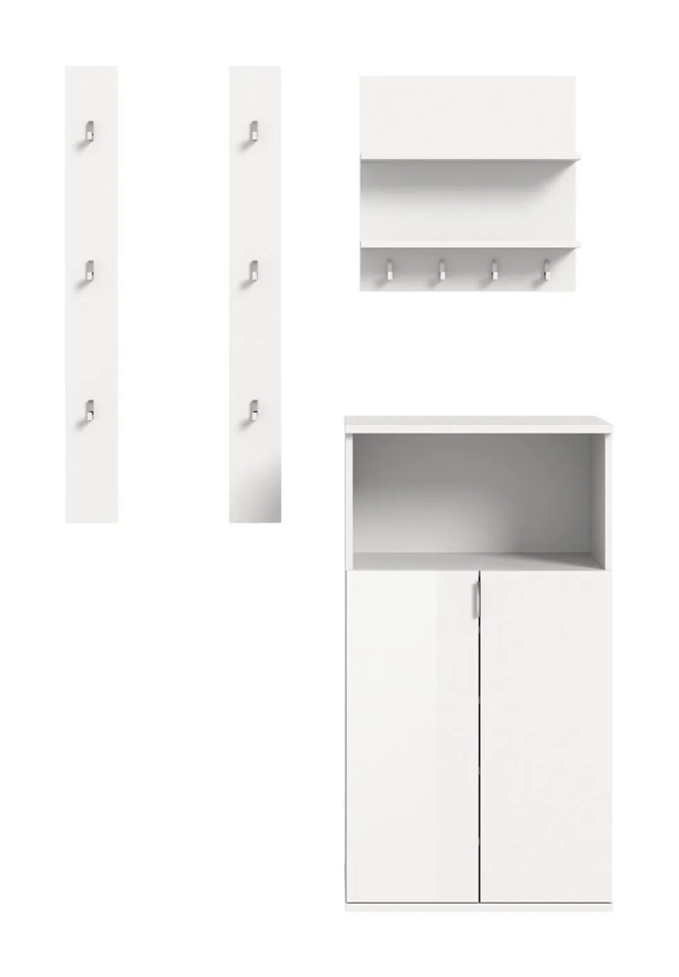 Garderoben Set Projekt X mit Schuhschrank weiß Hochglanz | 4-teilig
