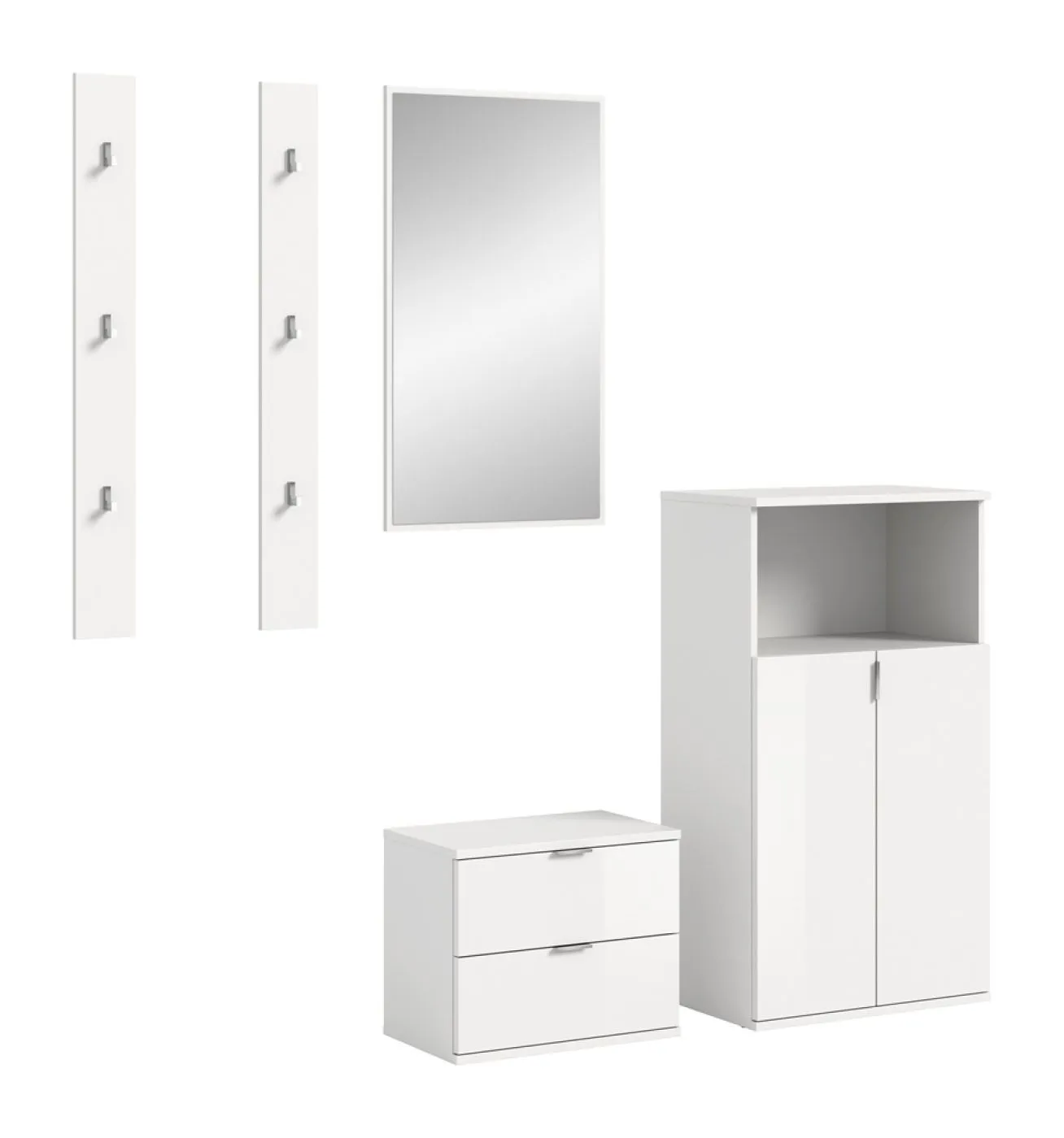 Garderoben Set Projekt X | mit Schuhschrank weiß Hochglanz 5-teilig