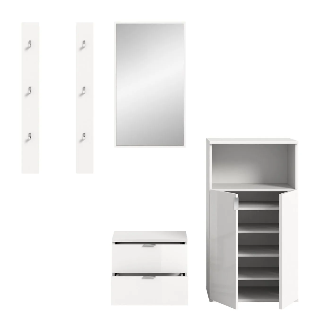 Garderoben Set Projekt X | mit Schuhschrank weiß Hochglanz 5-teilig