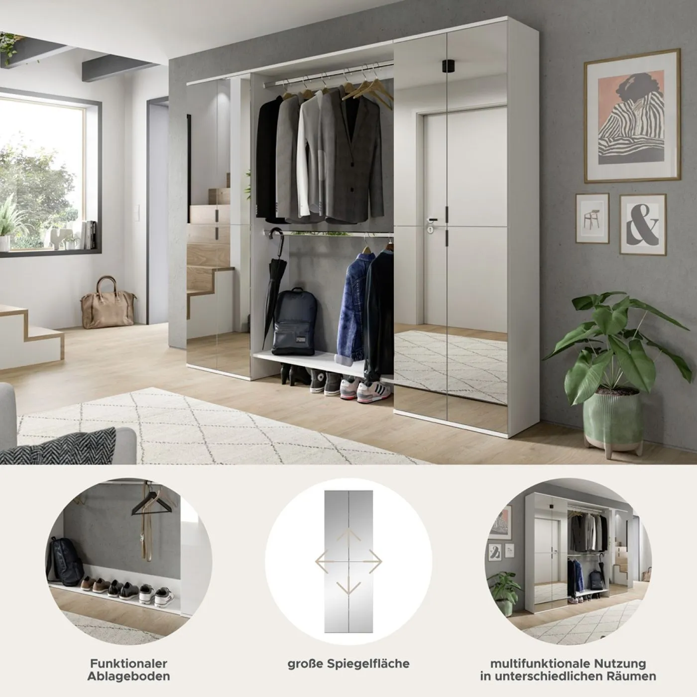 Garderoben Set Projekt X | mit Zwischenbauelement | weiß Hochglanz | 3-teilig