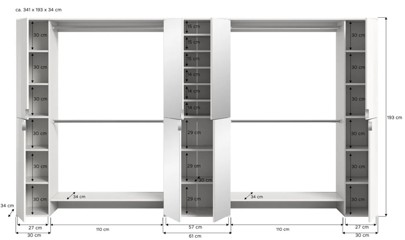 Garderoben Set Projekt X mit Zwischenelement weiß Hochglanz 5-teilig