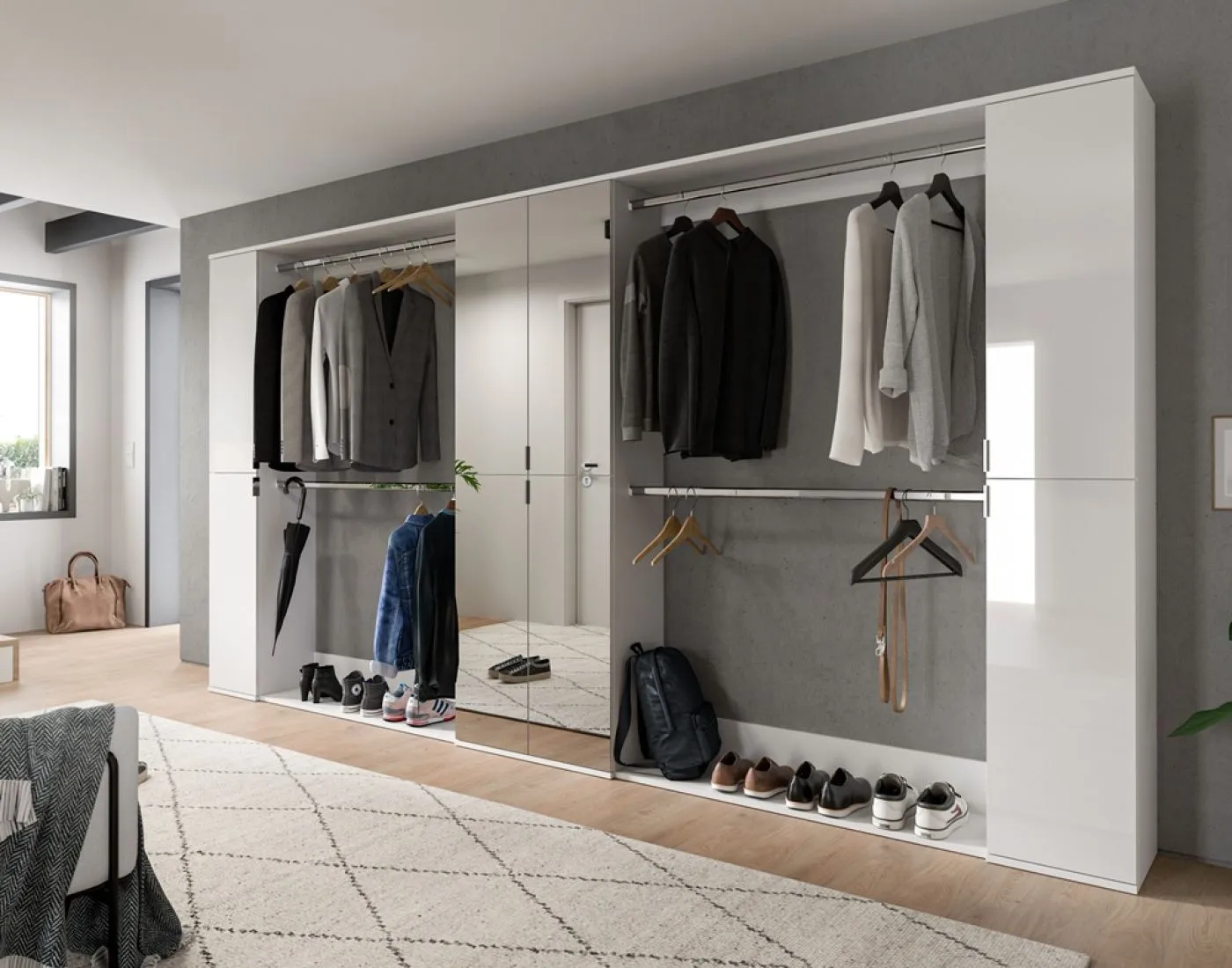 Garderoben Set Projekt X mit Zwischenelement weiß Hochglanz 5-teilig