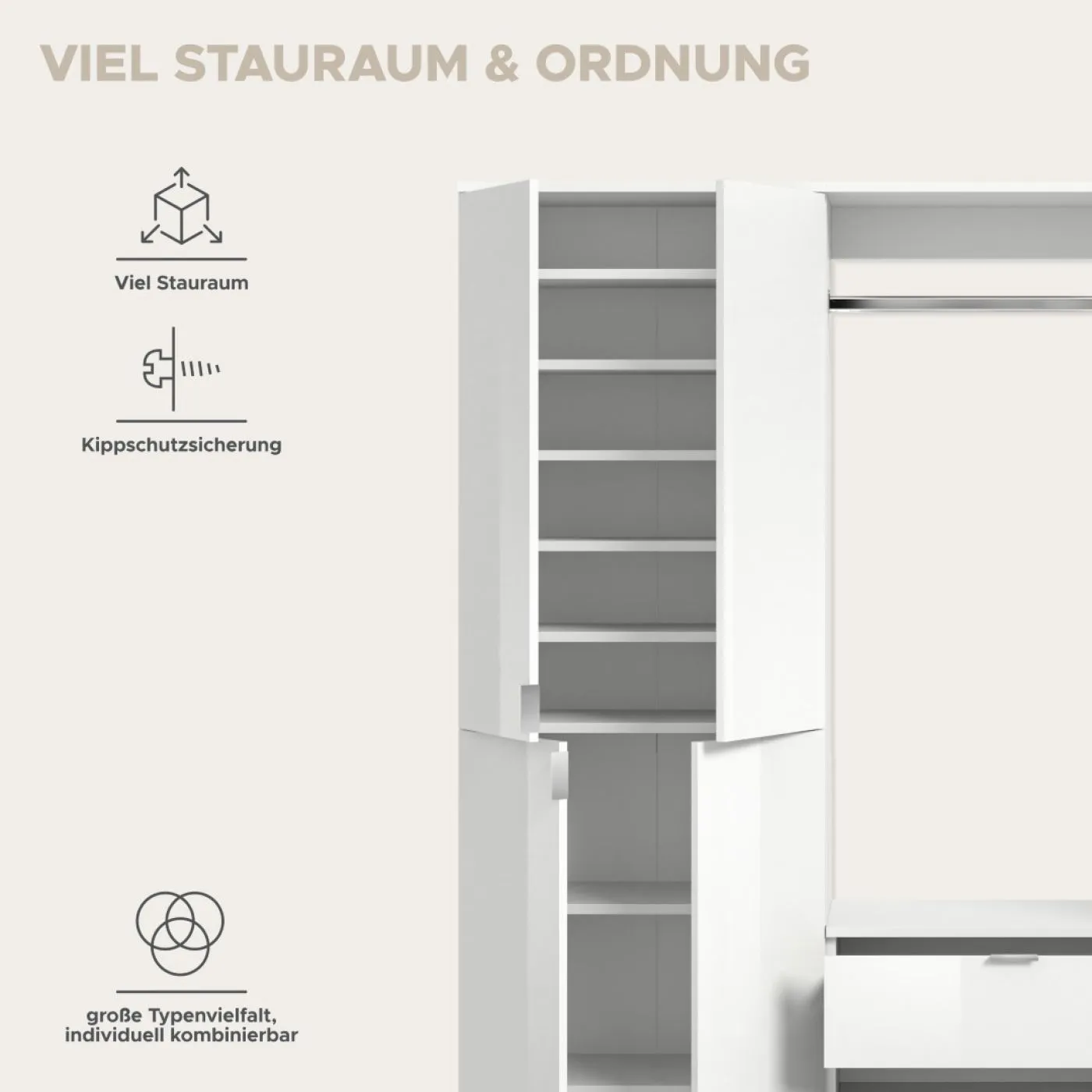 Garderoben Set Projekt X | weiß Hochglanz | 3-teilig