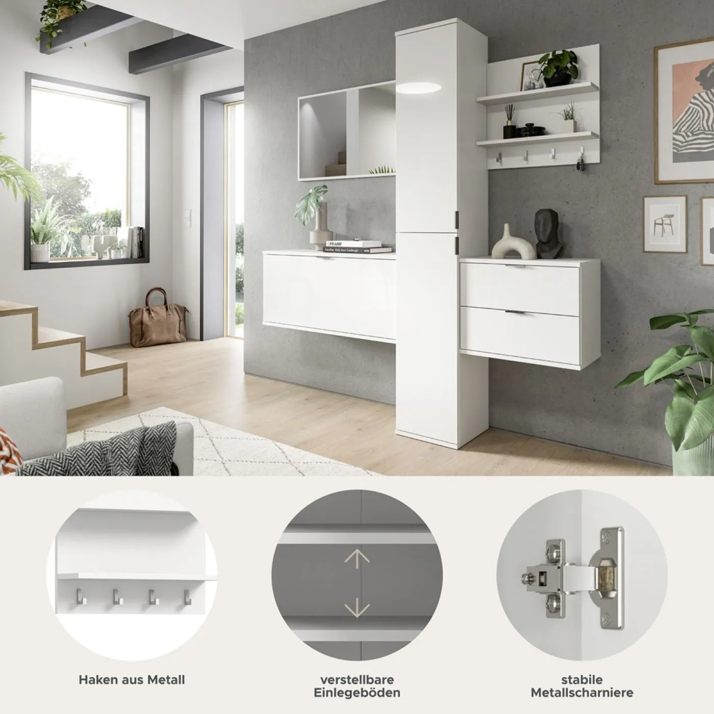 Garderoben Set Projekt X | weiß Hochglanz | 5-teilig