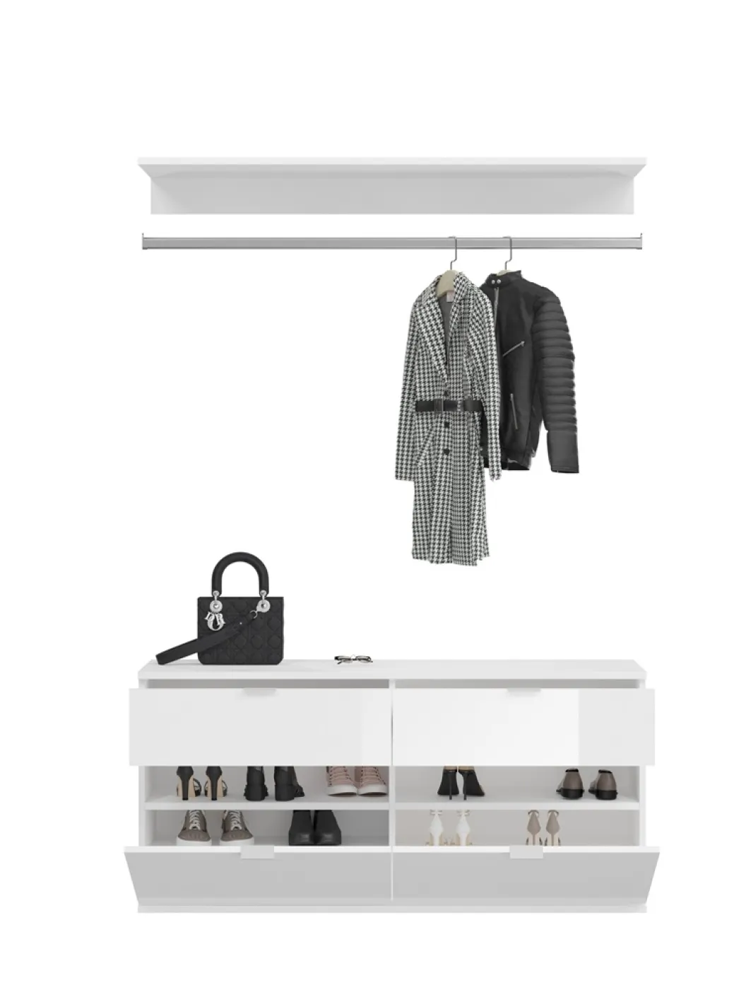 Garderoben Set Projekt X | weiß Hochglanz / Artisan Eiche mit Spiegeltüren | 3-teilig