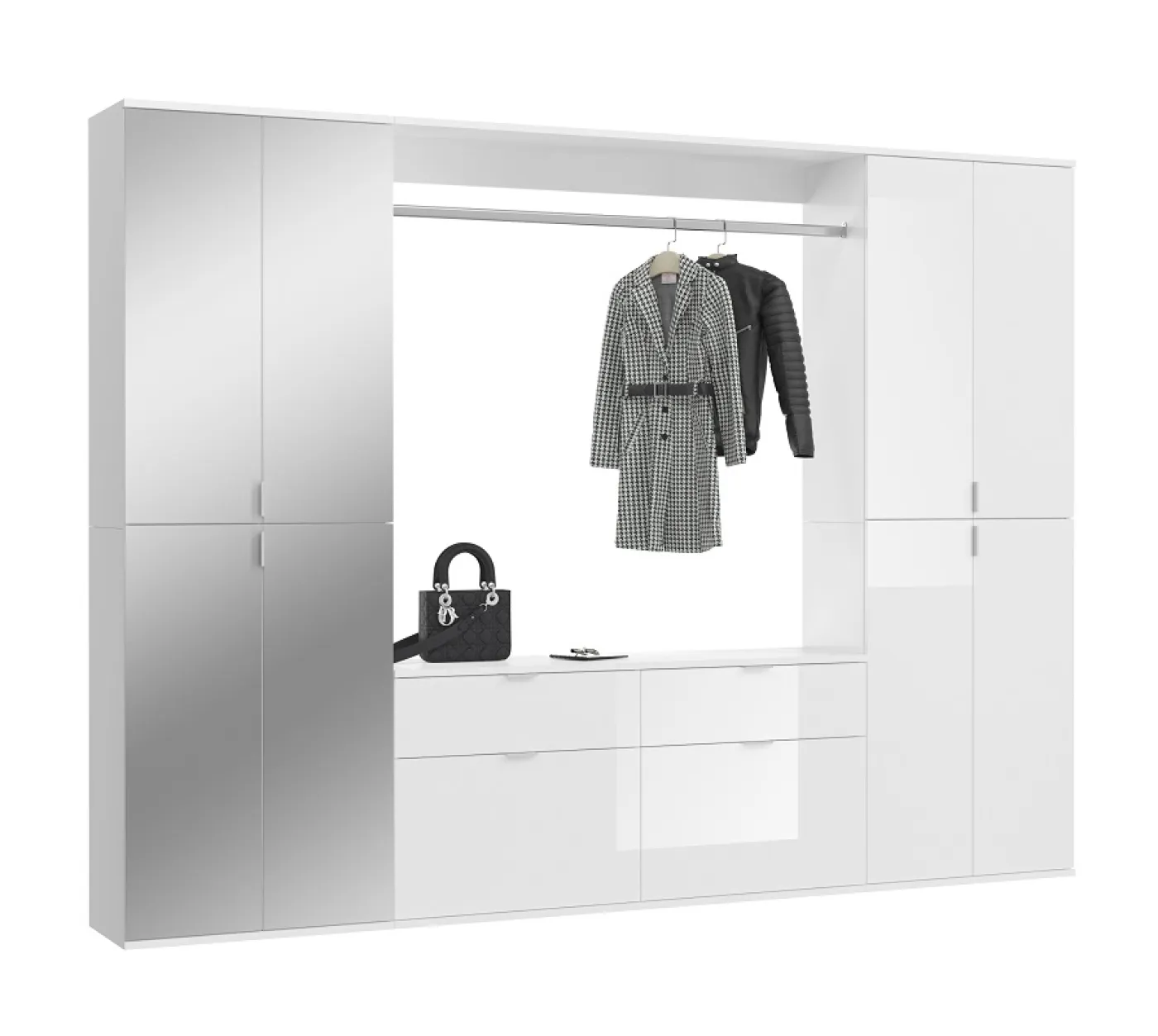 Garderoben Set Projekt X | weiß Hochglanz / Spiegeltüren | 3-teilig
