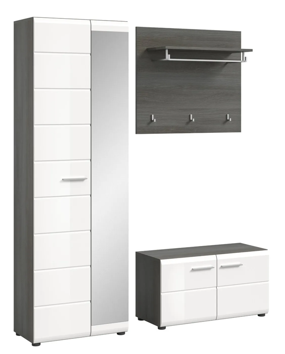 Garderoben-Set Salsa | rauchsilber / weiß Hochglanz | 3-teilig ohne Sitzkissen