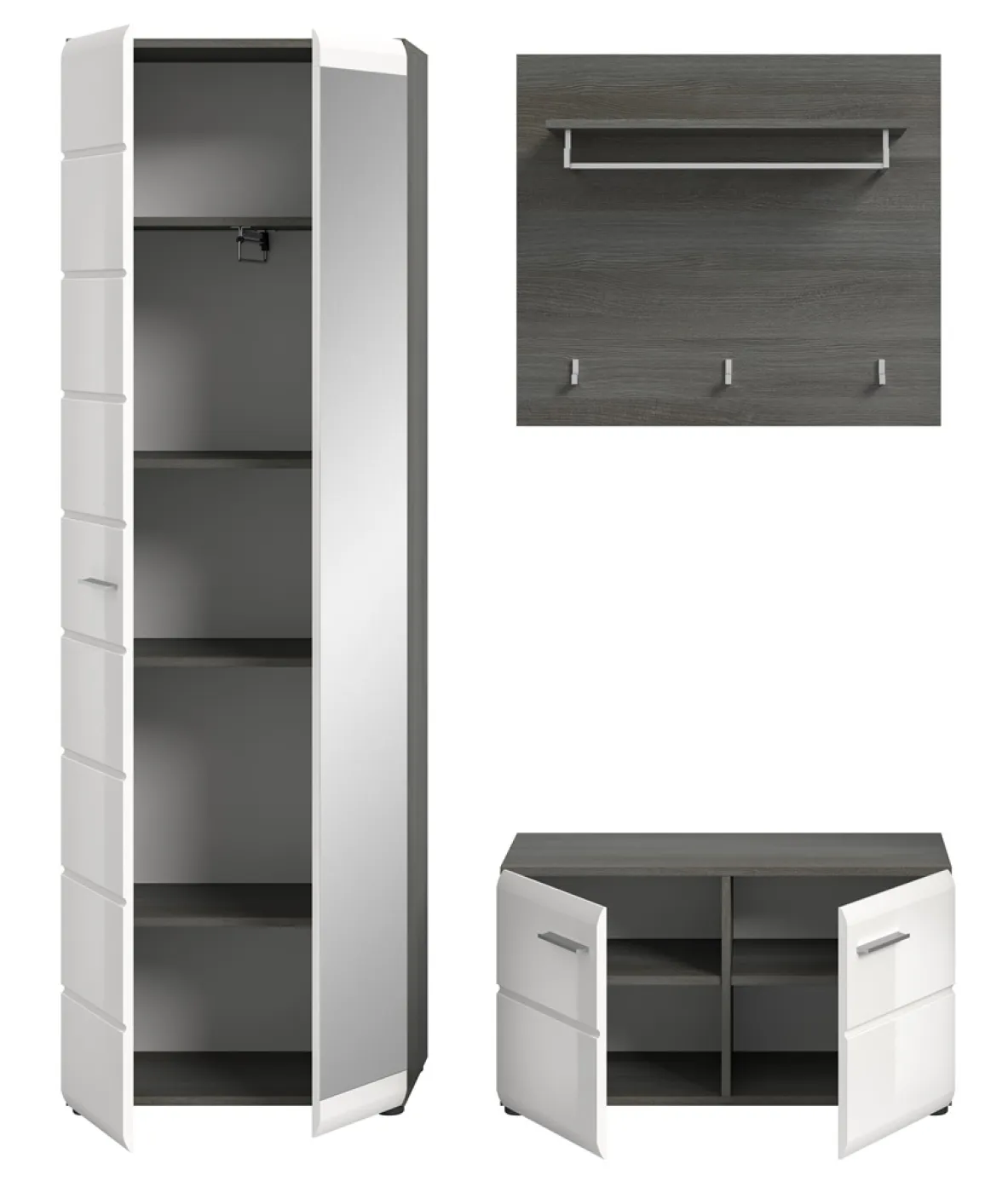 Garderoben-Set Salsa | rauchsilber / weiß Hochglanz | 3-teilig ohne Sitzkissen