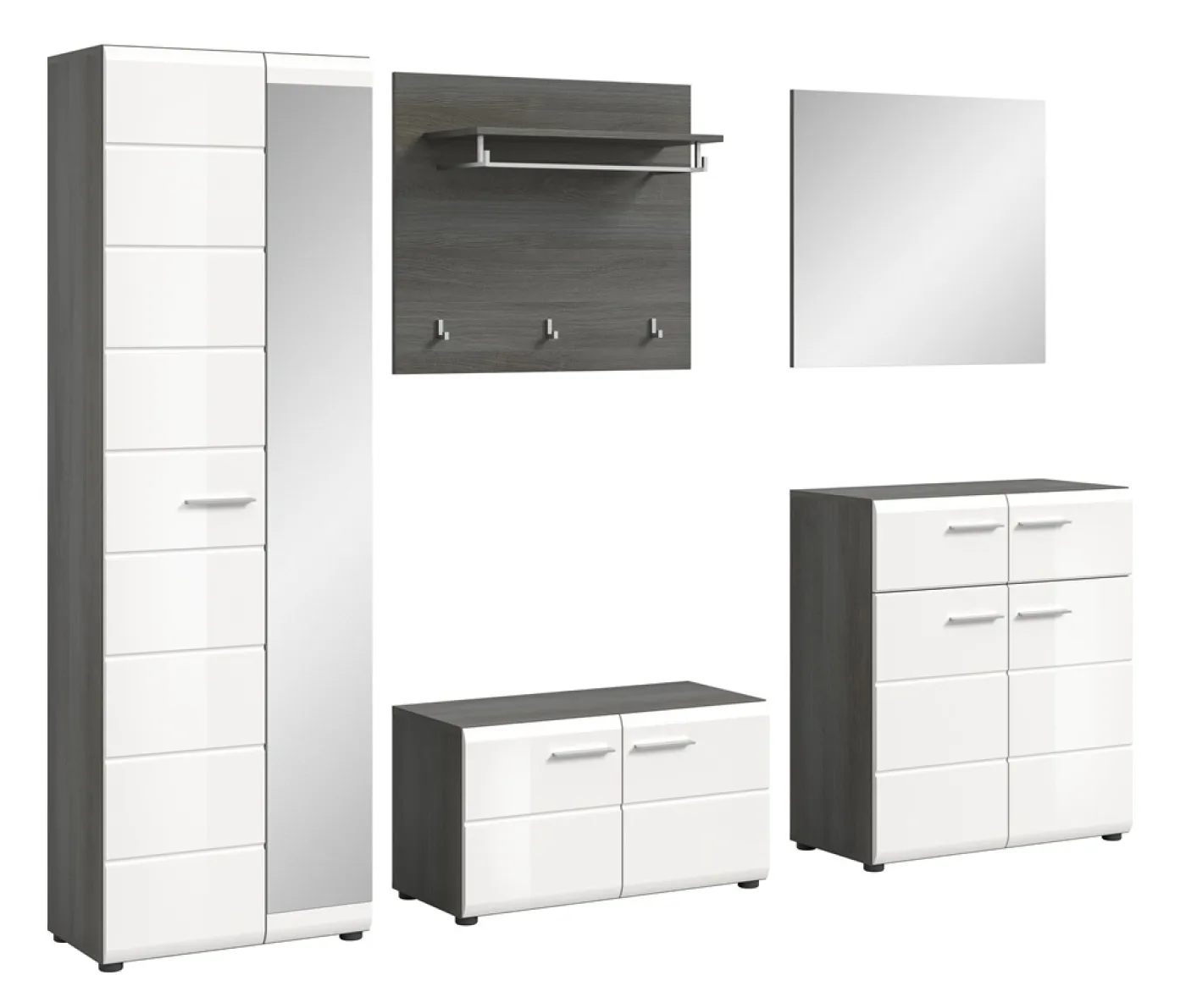 Garderoben-Set Salsa | rauchsilber / weiß Hochglanz | 5-teilig mit Sitzkissen