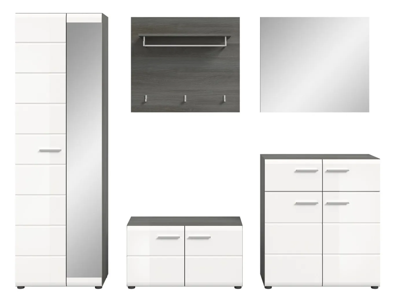 Garderoben-Set Salsa | rauchsilber / weiß Hochglanz | 5-teilig mit Sitzkissen