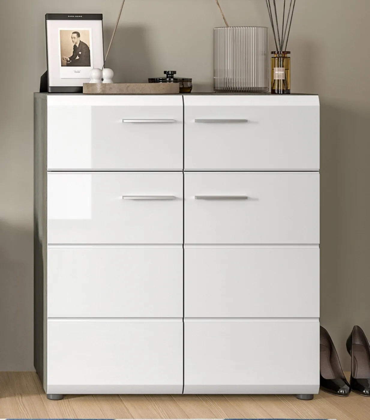 Garderoben-Set Salsa | rauchsilber / weiß Hochglanz | 5-teilig mit Sitzkissen