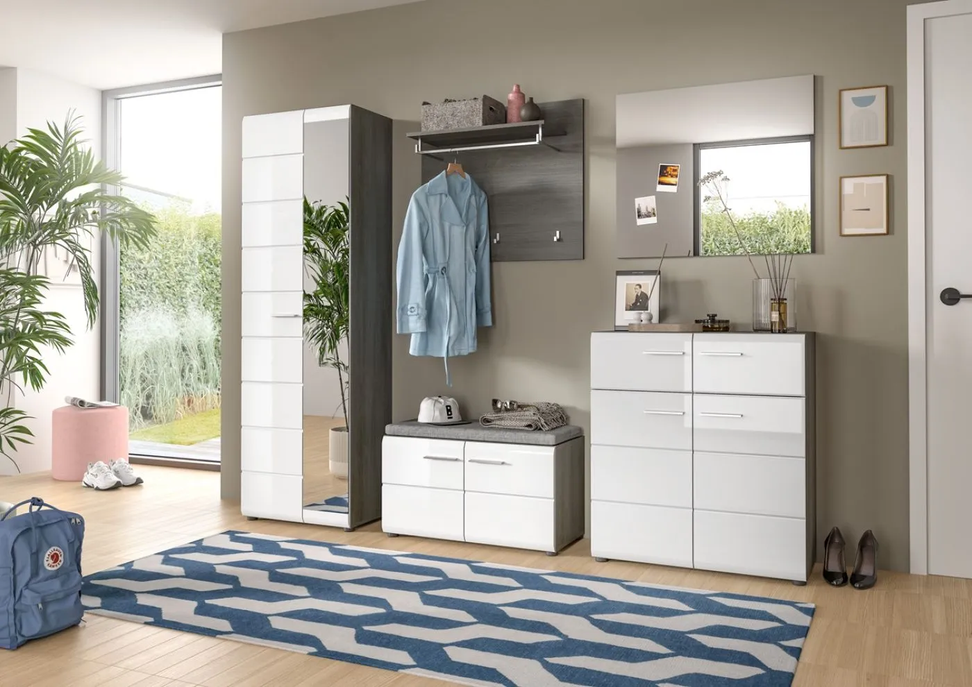 Garderoben-Set Salsa | rauchsilber / weiß Hochglanz | 5-teilig ohne Sitzkissen