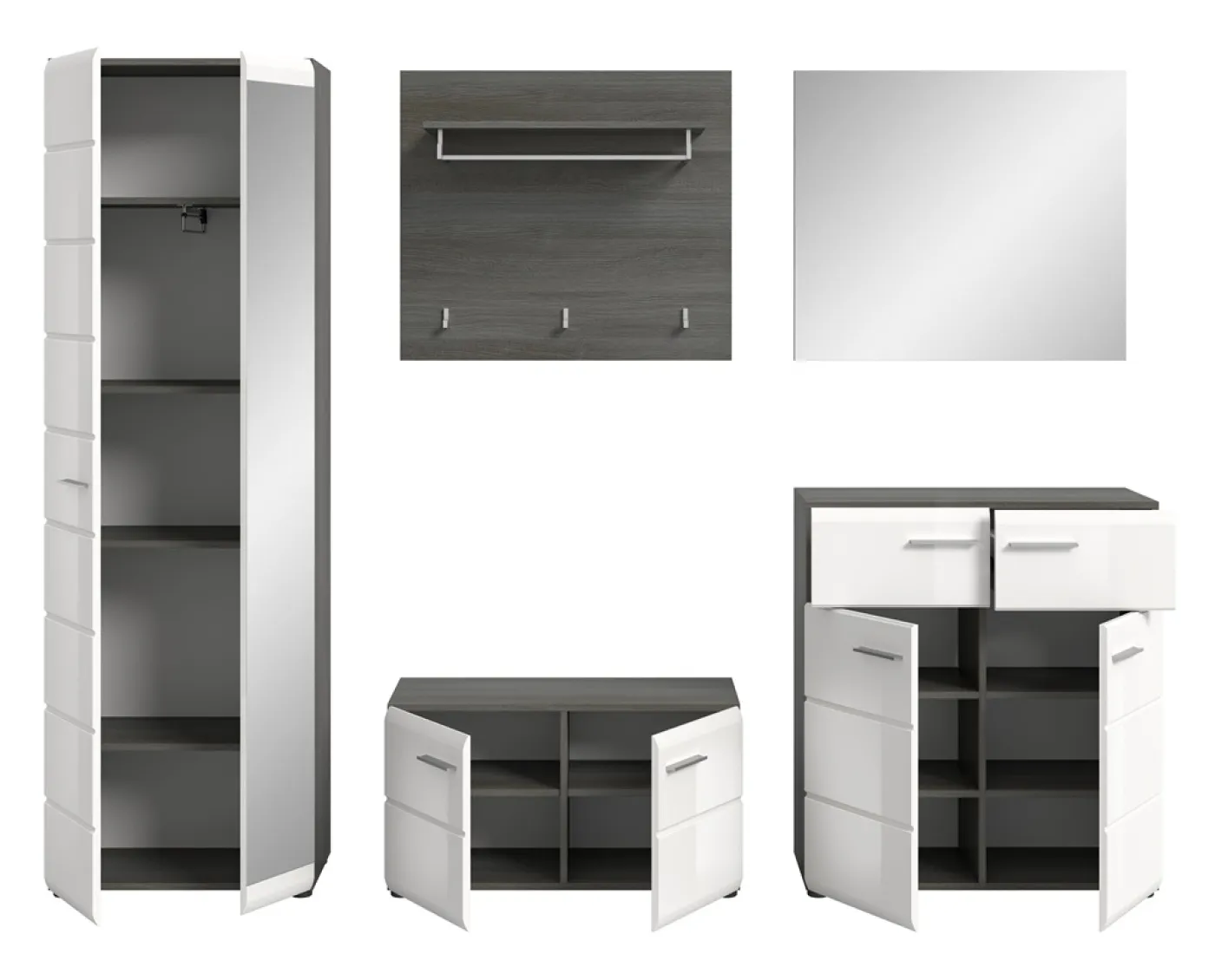 Garderoben-Set Salsa | rauchsilber / weiß Hochglanz | 5-teilig ohne Sitzkissen