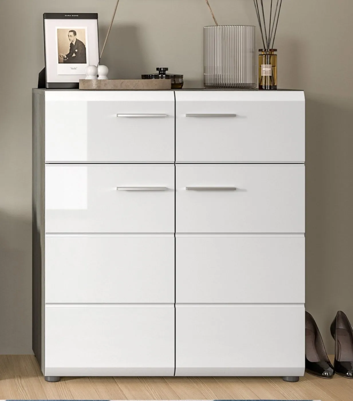 Garderoben-Set Salsa | rauchsilber / weiß Hochglanz | 5-teilig ohne Sitzkissen