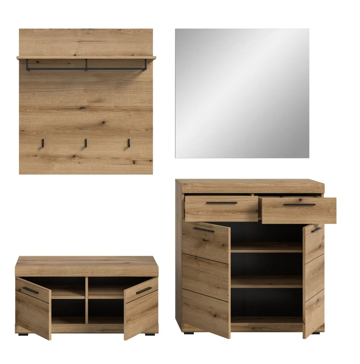 Garderoben-Set Scout | Evoke Oak | 4-teilig mit Sitzkissen