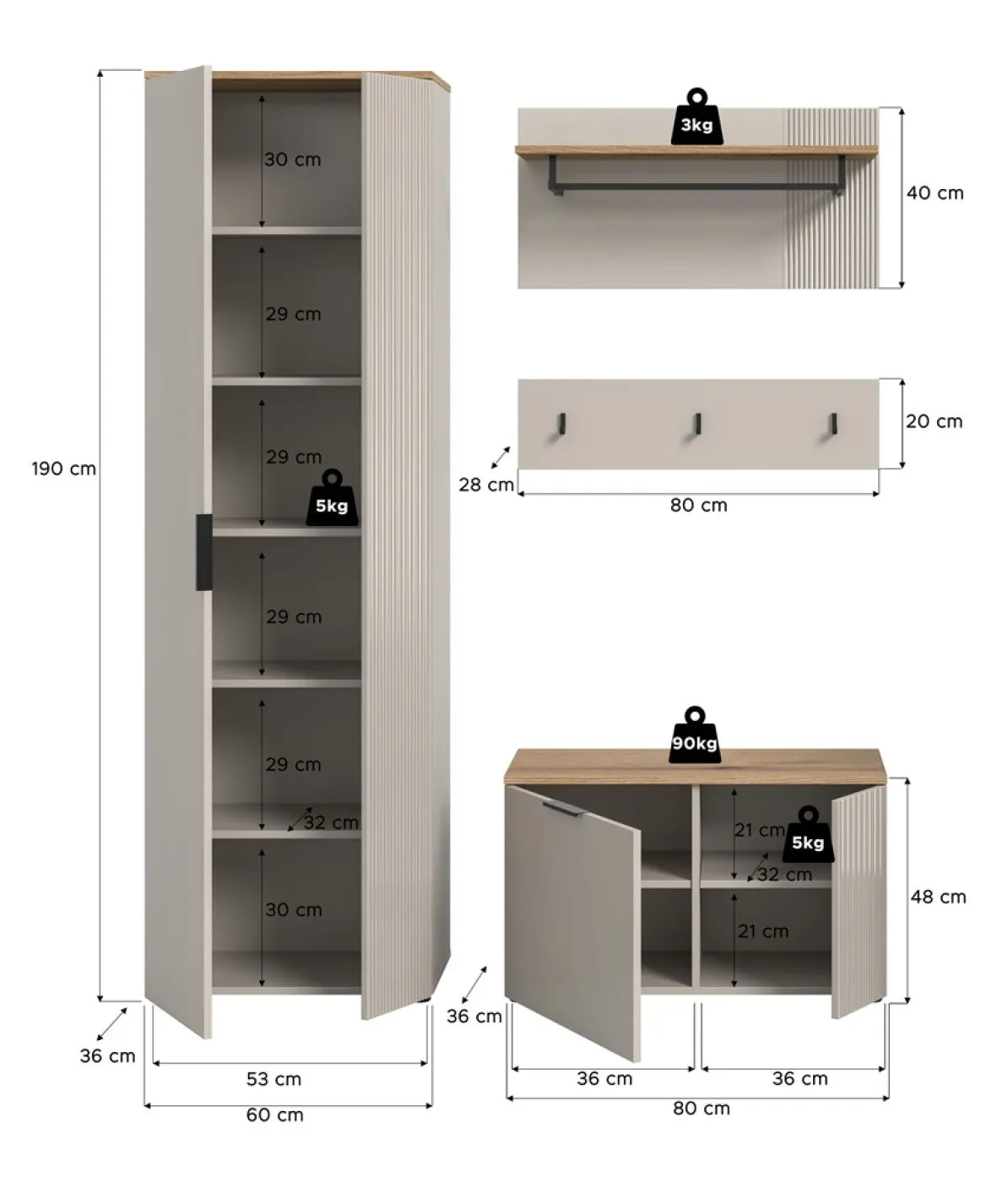 Garderoben-Set Slide | Kaschmir / Evoke Oak | 3-teilig