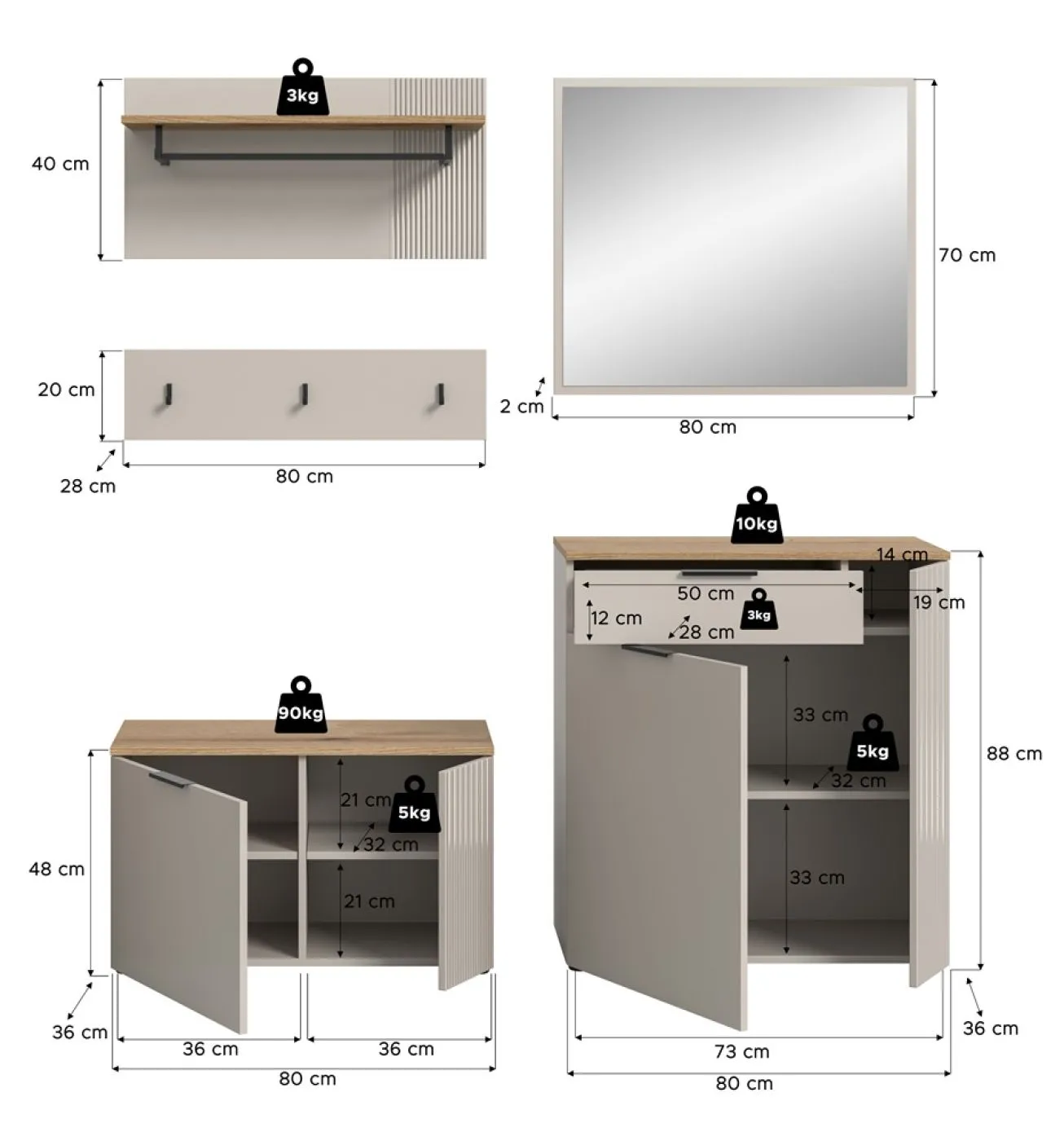 Garderoben-Set Slide | Kaschmir / Evoke Oak | 4-teilig