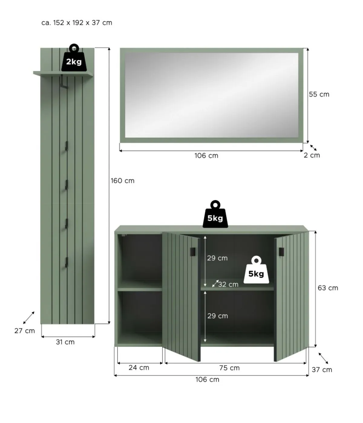 Garderoben-Set Station 2 | Smoke Green | 3-teilig