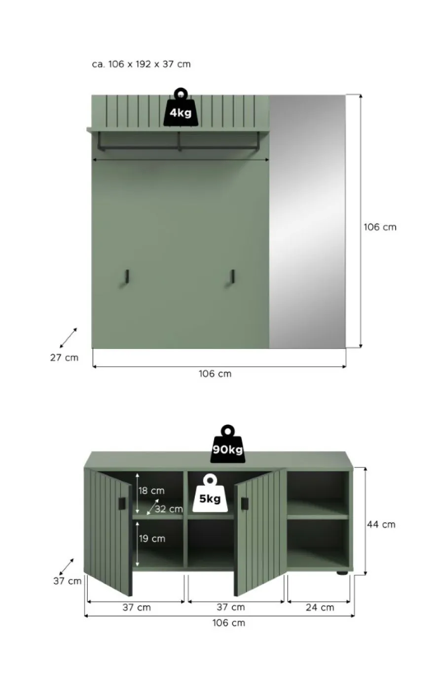 Garderoben-Set Station 3 | Smoke Green | 2-teilig | mit Sitzkissen