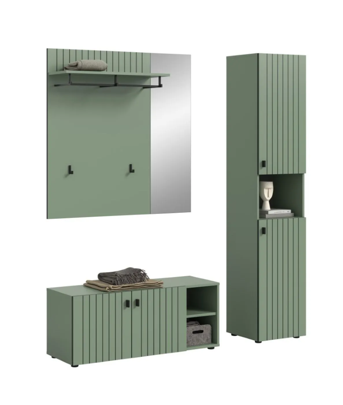 Garderoben-Set Station | Smoke Green | 3-teilig | mit Sitzkissen