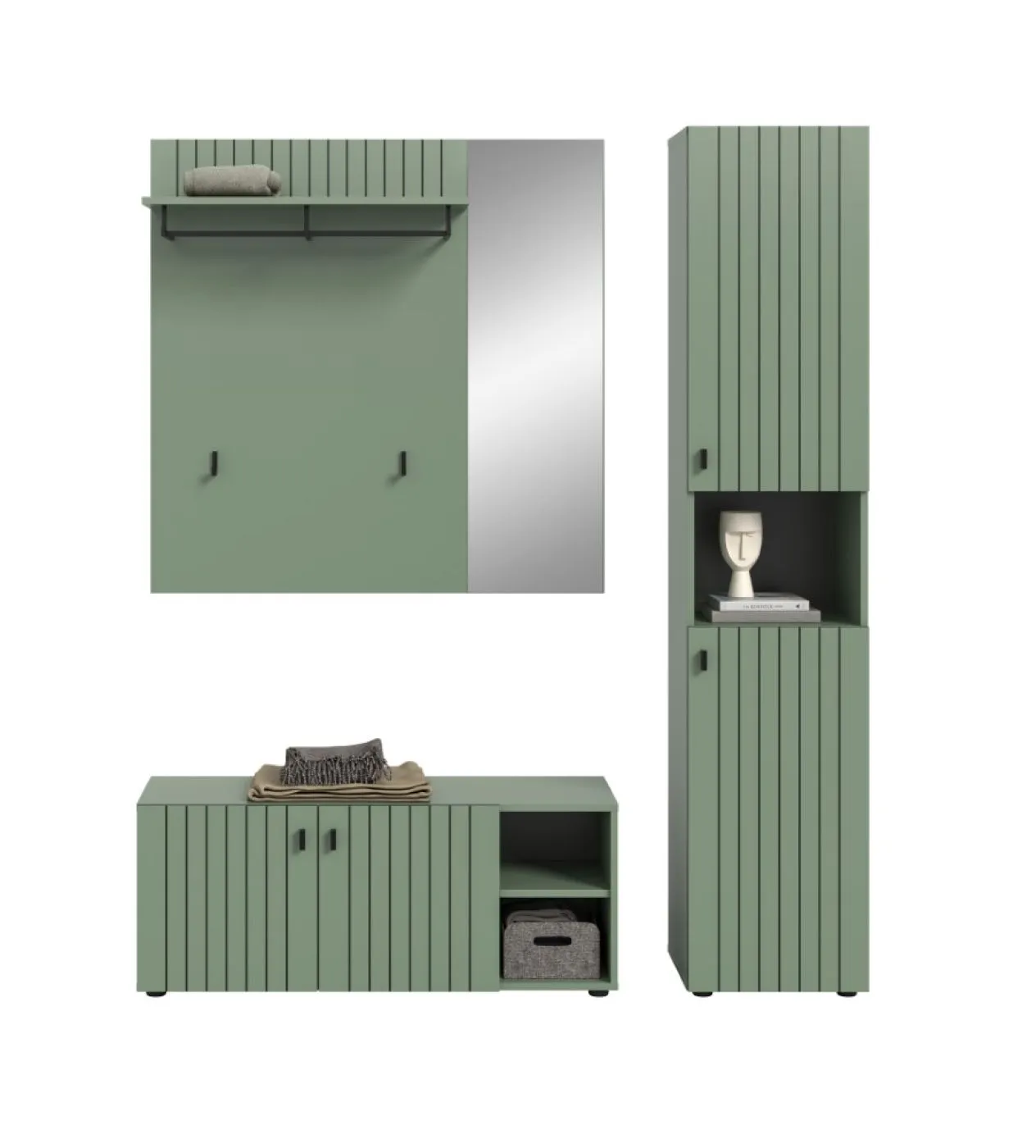 Garderoben-Set Station | Smoke Green | 3-teilig | ohne Sitzkissen