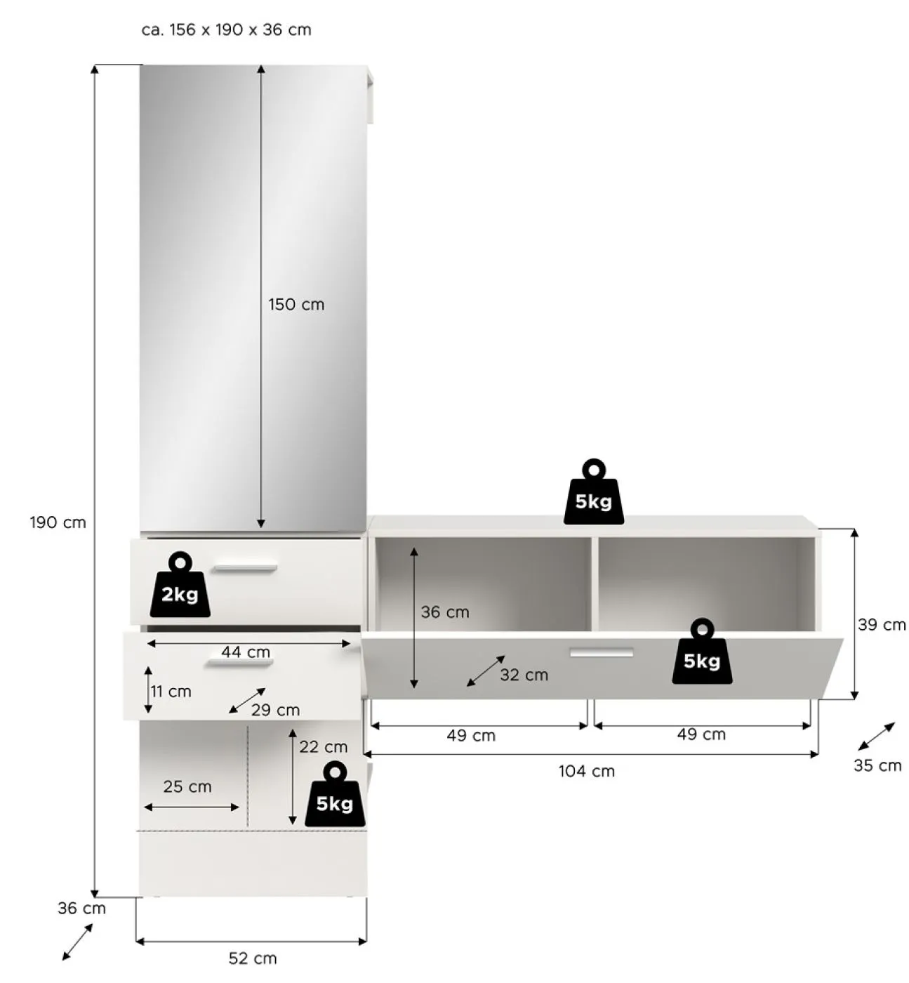 Garderoben-Set Vaga 2 | 2-teilig | weiß