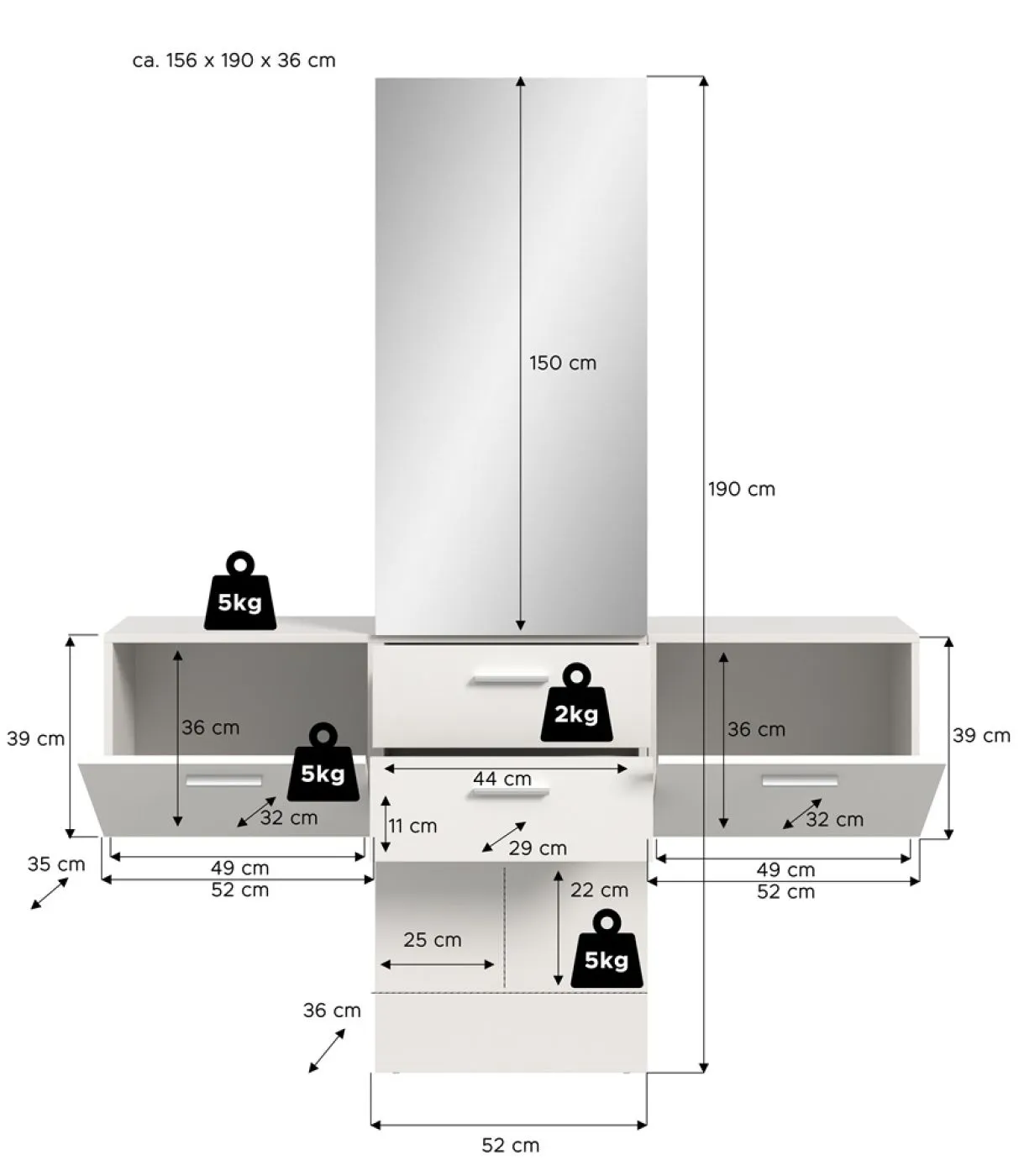 Garderoben-Set Vaga 3 | 3-teilig | weiß