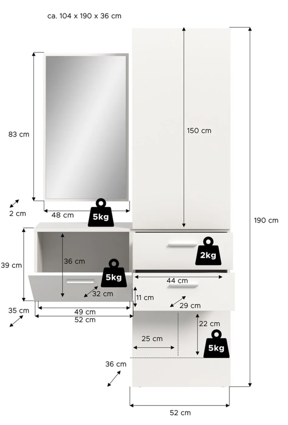 Garderoben-Set Vaga | 3-teilig | weiß
