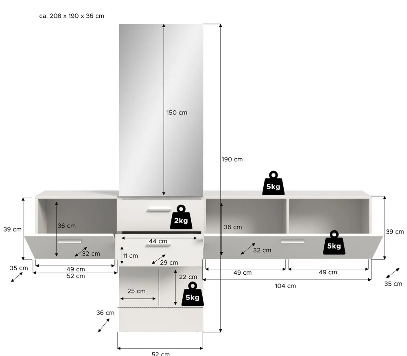Garderoben-Set Vaga 4 | 3-teilig | weiß