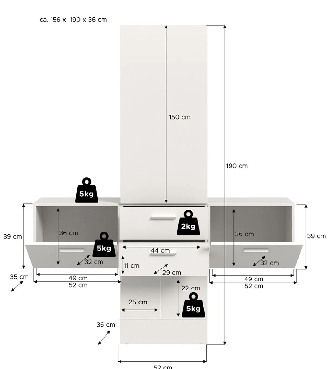 Garderoben-Set Vaga 5 | 3-teilig | weiß