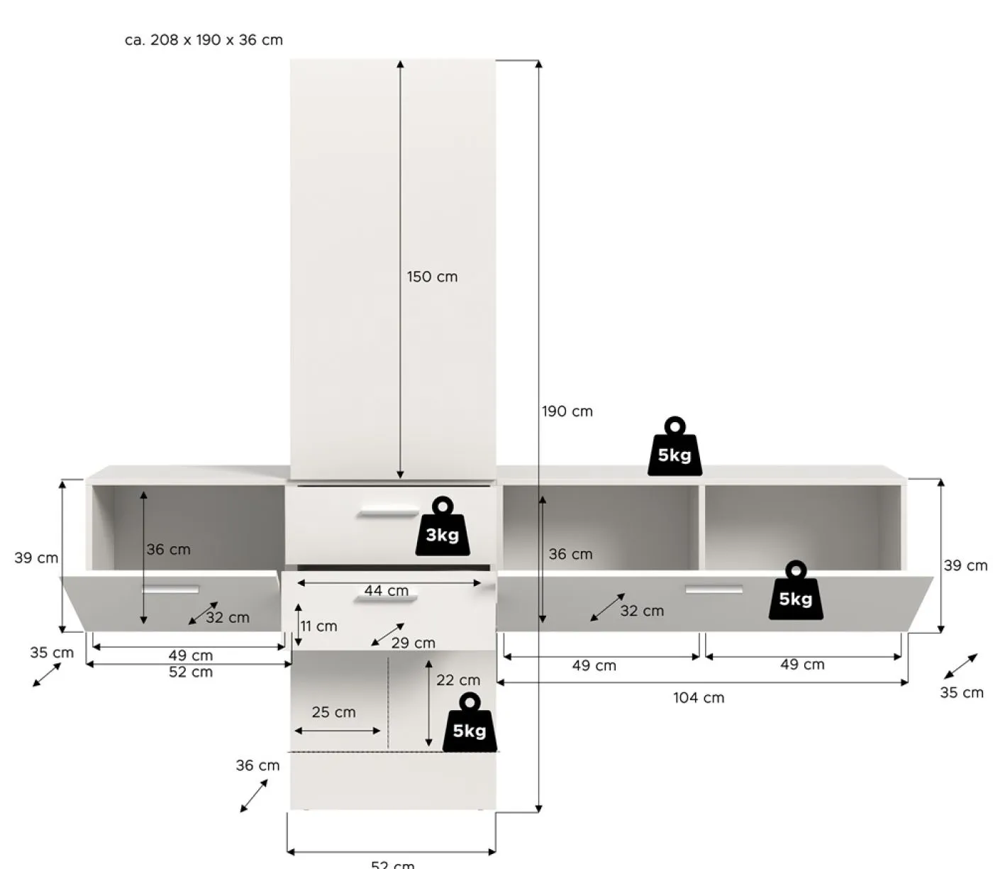 Garderoben-Set Vaga 6 | 3-teilig | weiß