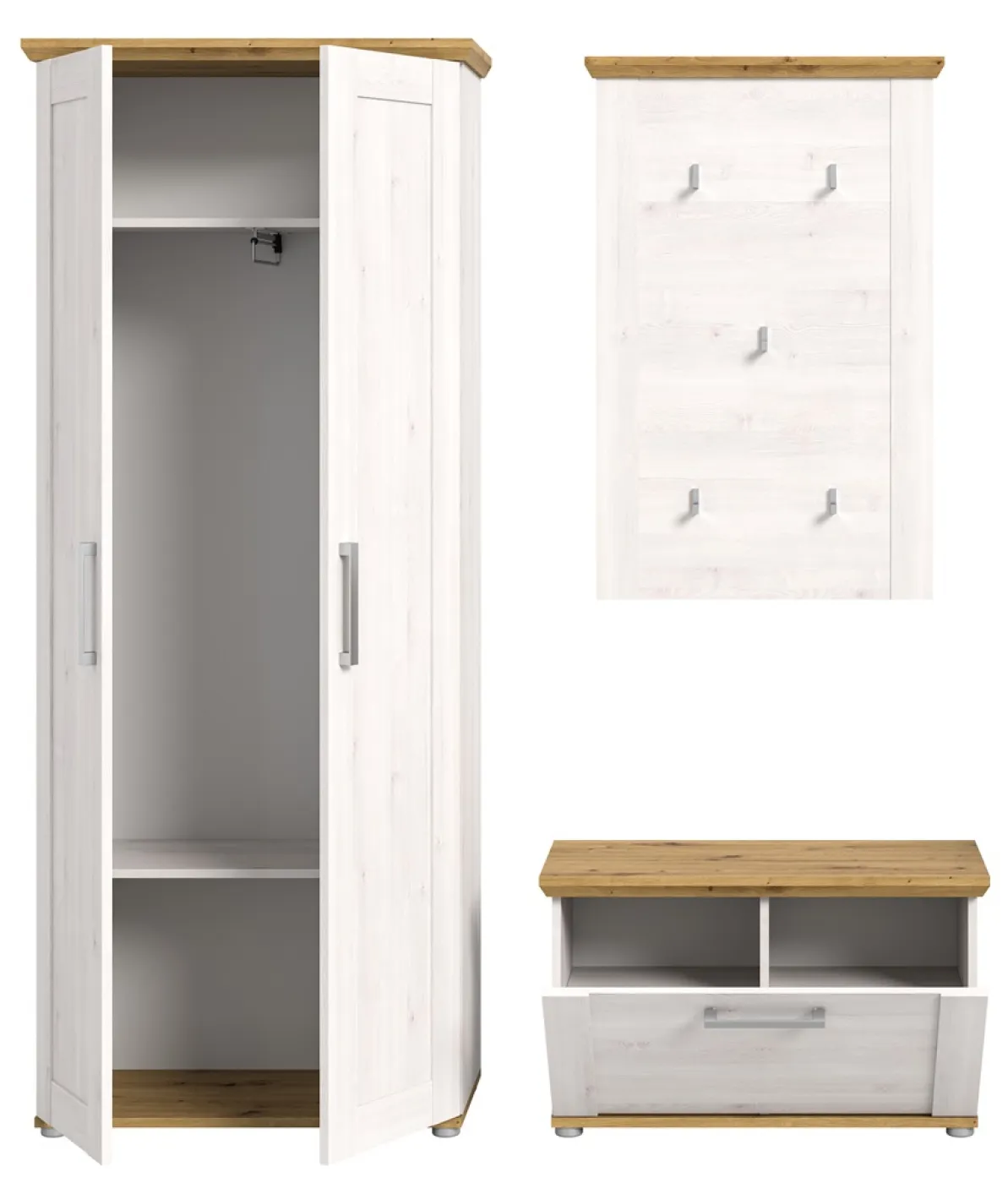 Garderoben-Set Verona | Lärche Sibiu / Eiche | 3-teilig mit Sitzkissen
