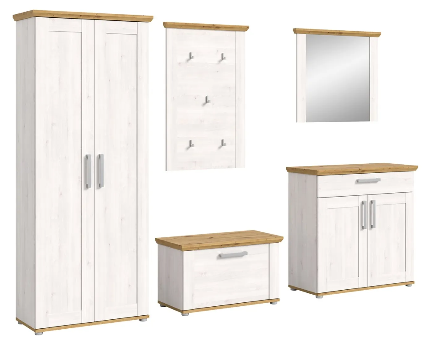 Garderoben-Set Verona | Lärche Sibiu / Eiche | 5-teilig mit Sitzkissen