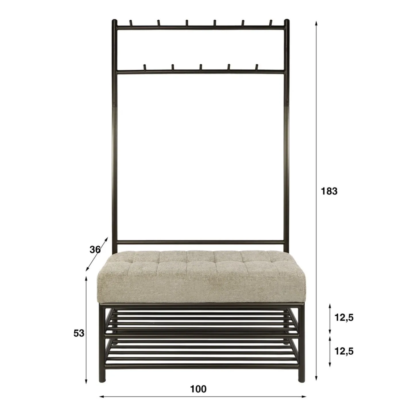 Garderobenbank Shio | 11 Haken | mit Sitzfunktion | Eiche | Drift brown