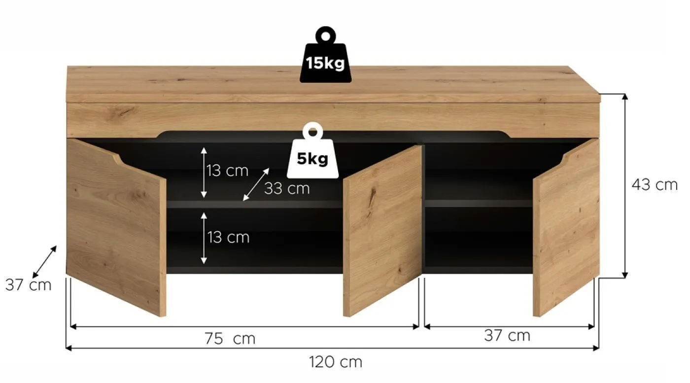 Garderobenbank Sitzbank Canu 1 | Basalt grau /Artisan Eiche