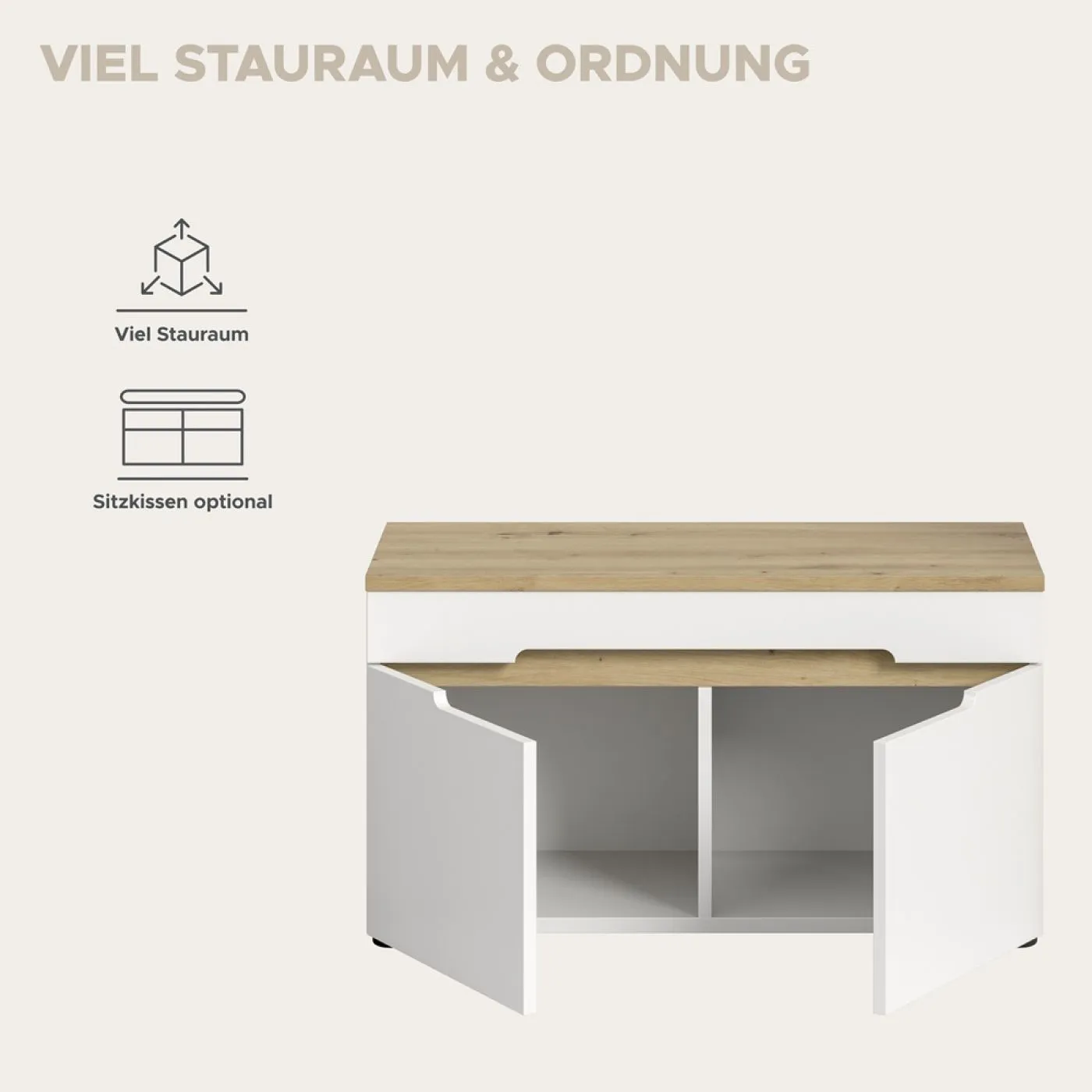 Garderobenbank Sitzbank Canu | Weiß / Artisan Eiche ohne Sitzkissen