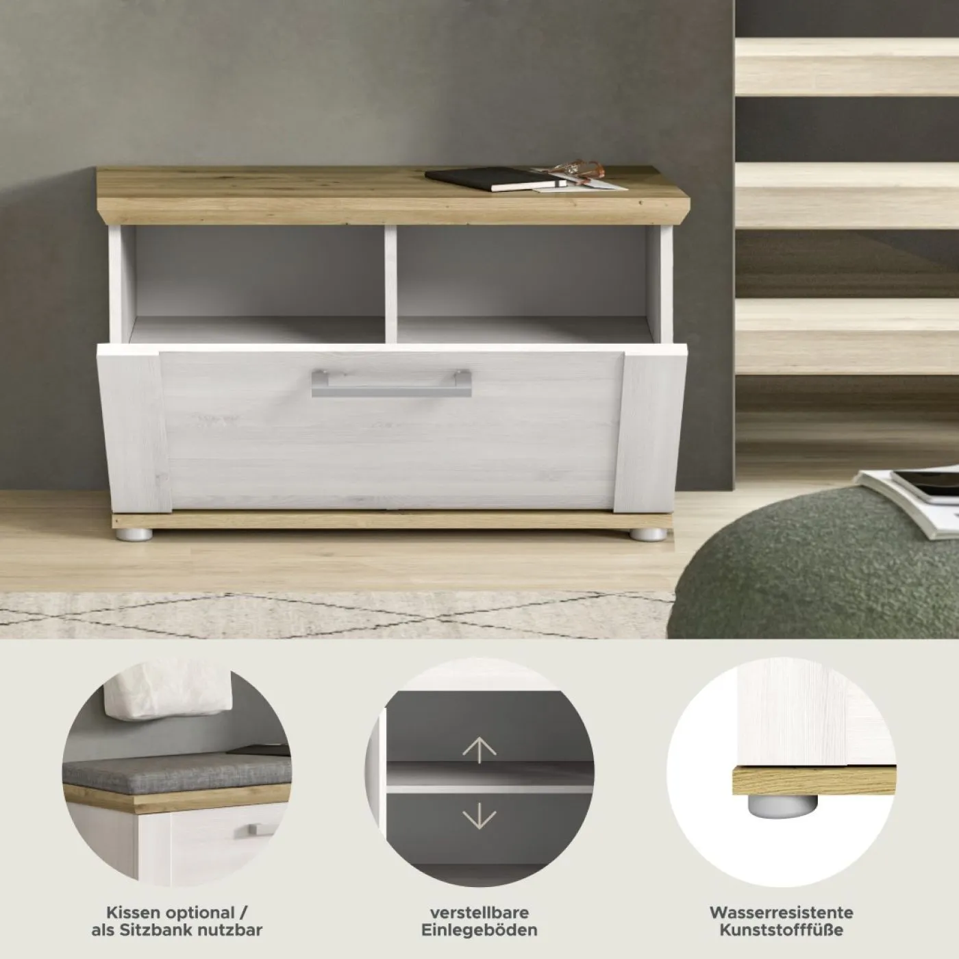 Garderobenbank Sitzbank Verona | Lärche Sibiu / Eiche