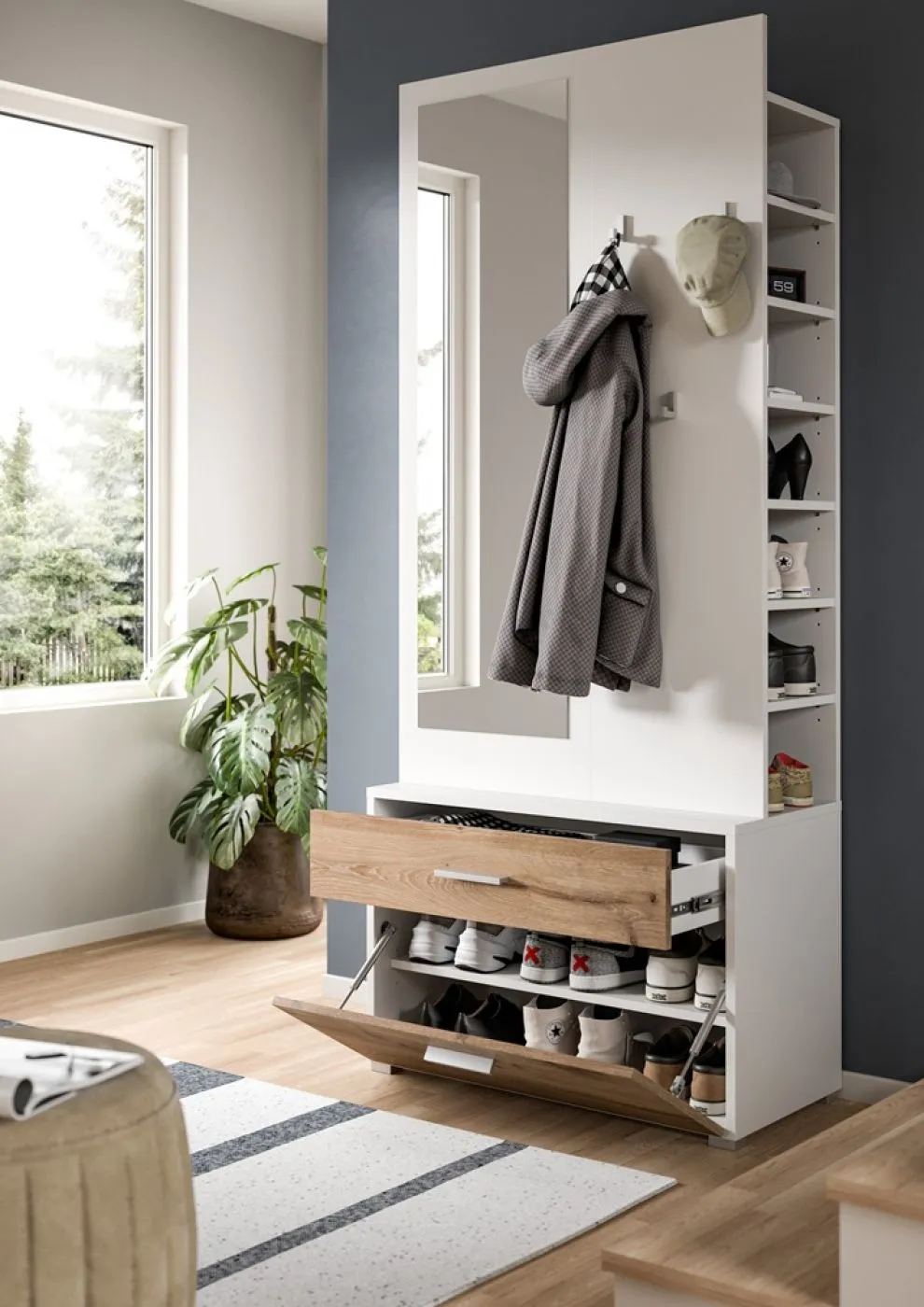 Garderobenkombination Kompaktgarderobe Polo 2 | weiß / Nox Oak