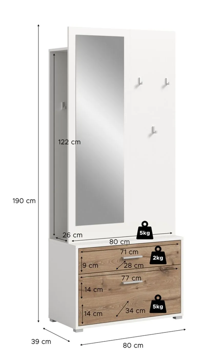 Garderobenkombination Kompaktgarderobe Polo 2 | weiß / Nox Oak