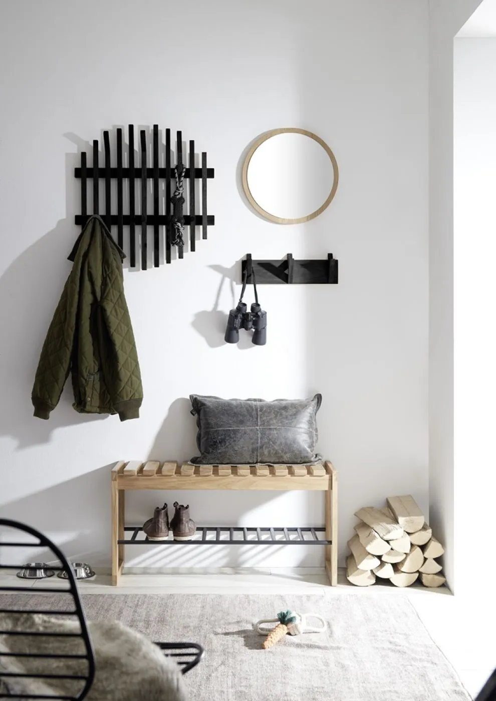 Garderobenpaneel Bantry 1 | Eiche massiv schwarz | 58x60x11 cm