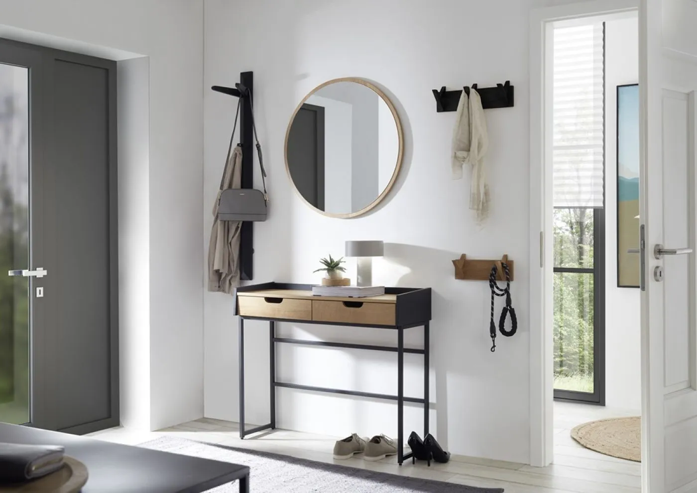 Garderobenpaneel Bantry 2 | Eiche massiv schwarz | 30 x13 x 12 cm