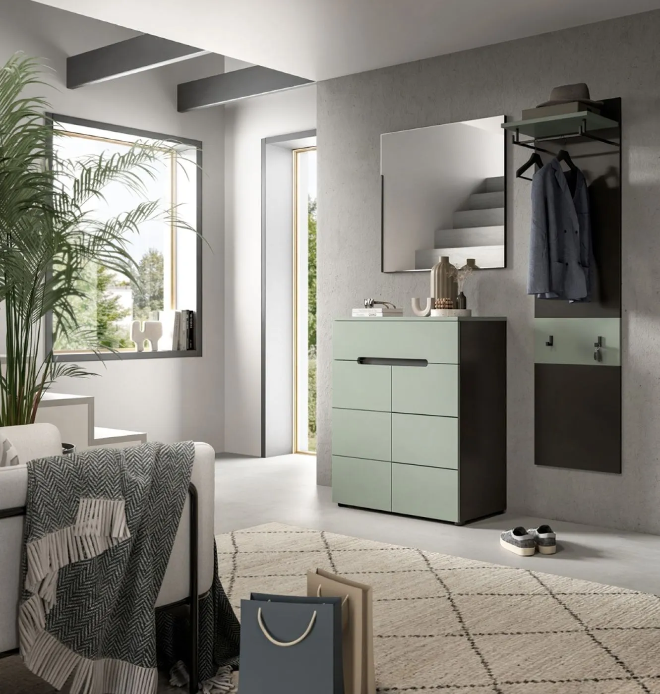 Garderobenpaneel Canu 1 | Smoke Green / Basalt grau