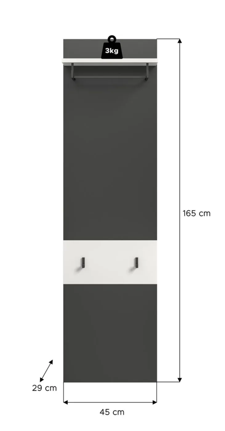 Garderobenpaneel Canu 1 | Weiß / Basalt grau