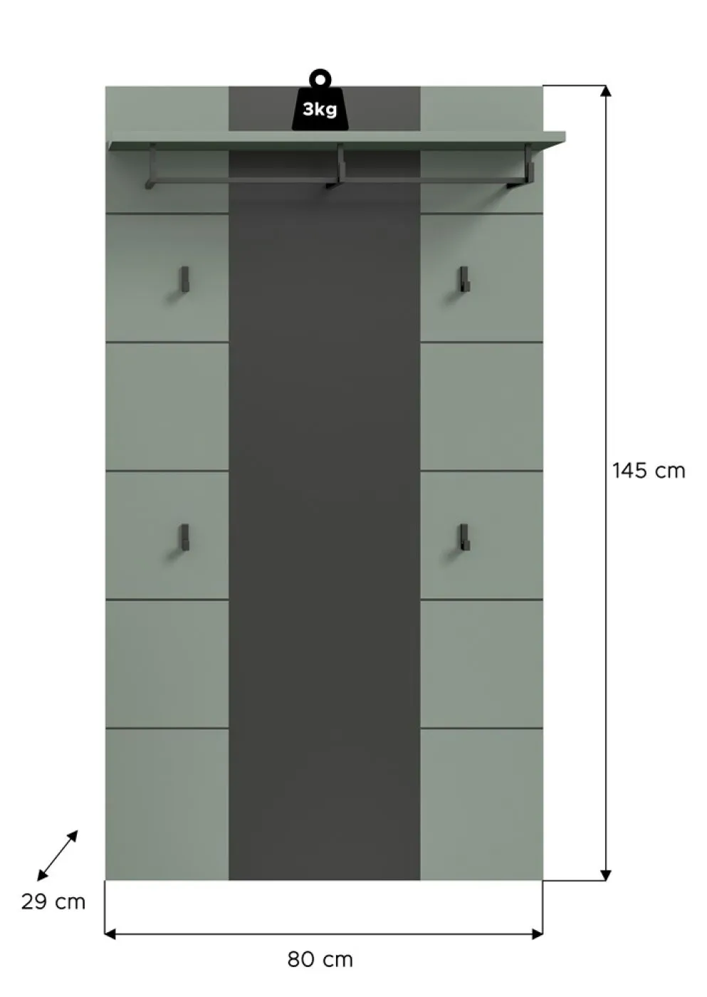 Garderobenpaneel Canu 2 | Smoke Green / Basalt grau
