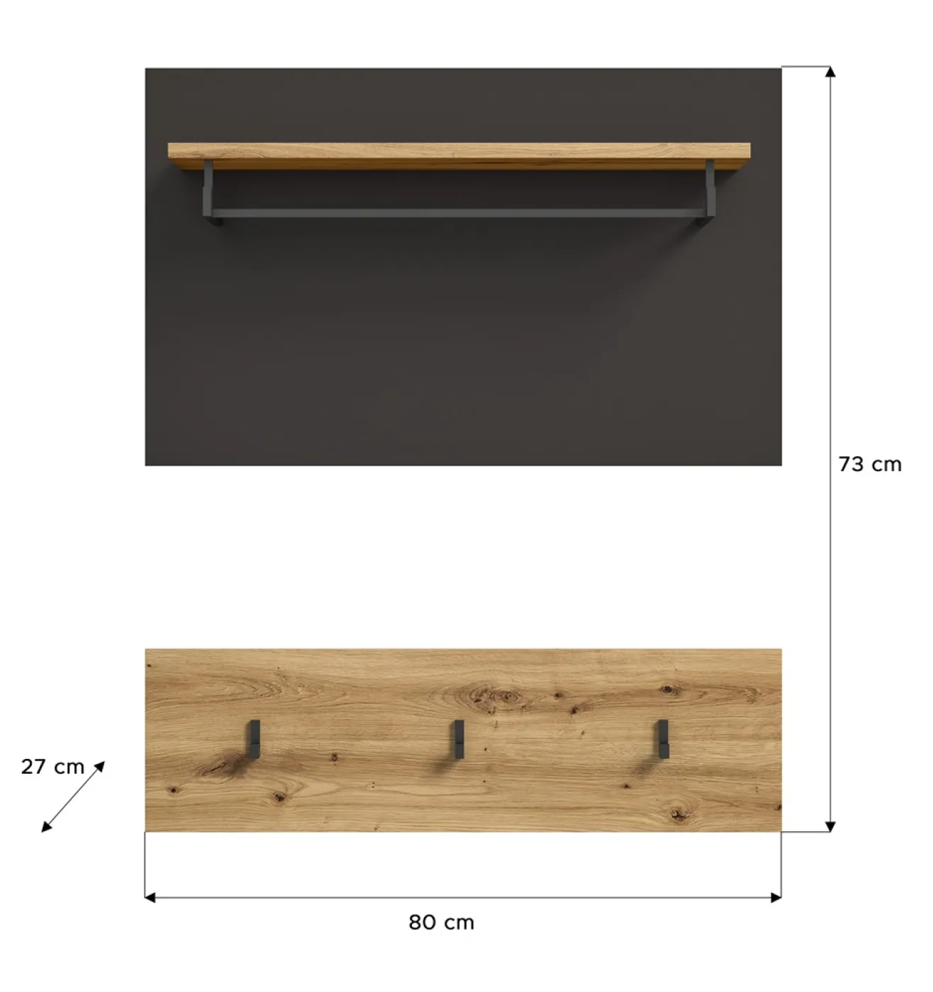 Garderobenpaneel Canu | grau /Artisan Eiche