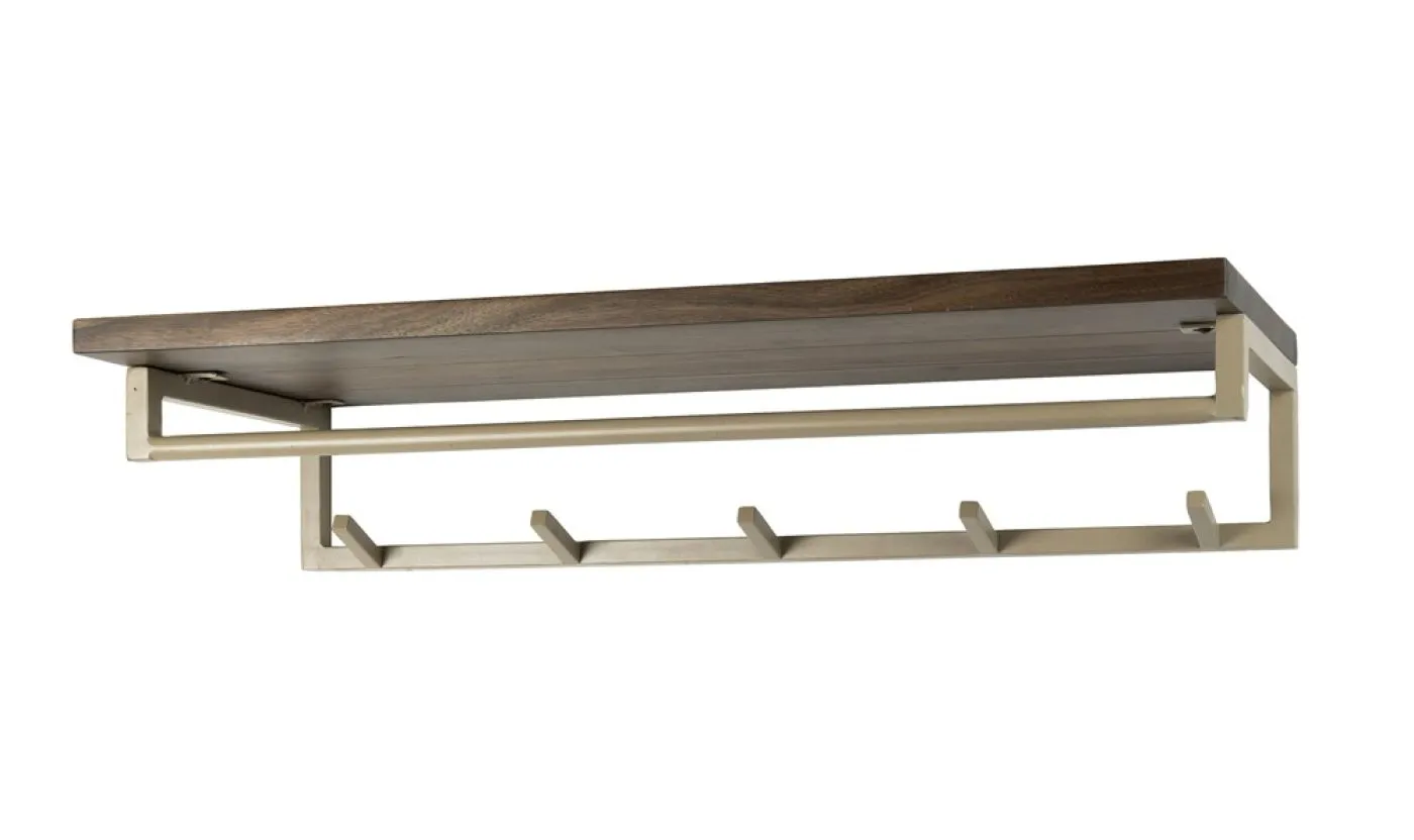 Garderobenpaneel Dion 5 Haken, Wandmontiertes Paneel mit Ablage oben und 5 Haken unten – Ansicht 4
