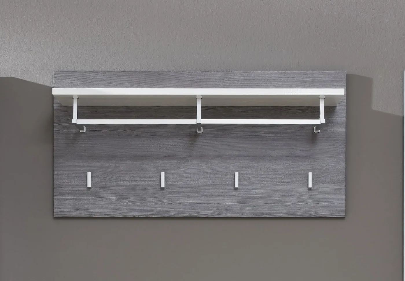 Garderobenpaneel Line | Hochglanz weiß / rauchsilber