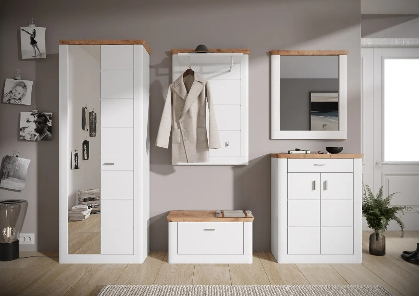 Garderobenpaneel Michigan | weiß / Viking Oak