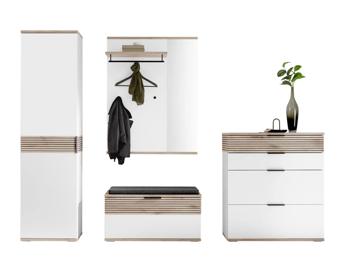 Garderobenpaneel Montello mit Spiegel | Soft White / Viking Oak